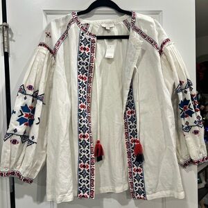 LOFT White Jacket with Red and Blue Embroidery